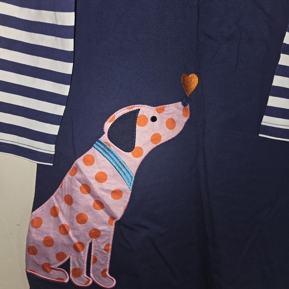 Navy Blue Striped Kids Nightgown with Dog Design - Picture 6 of 10